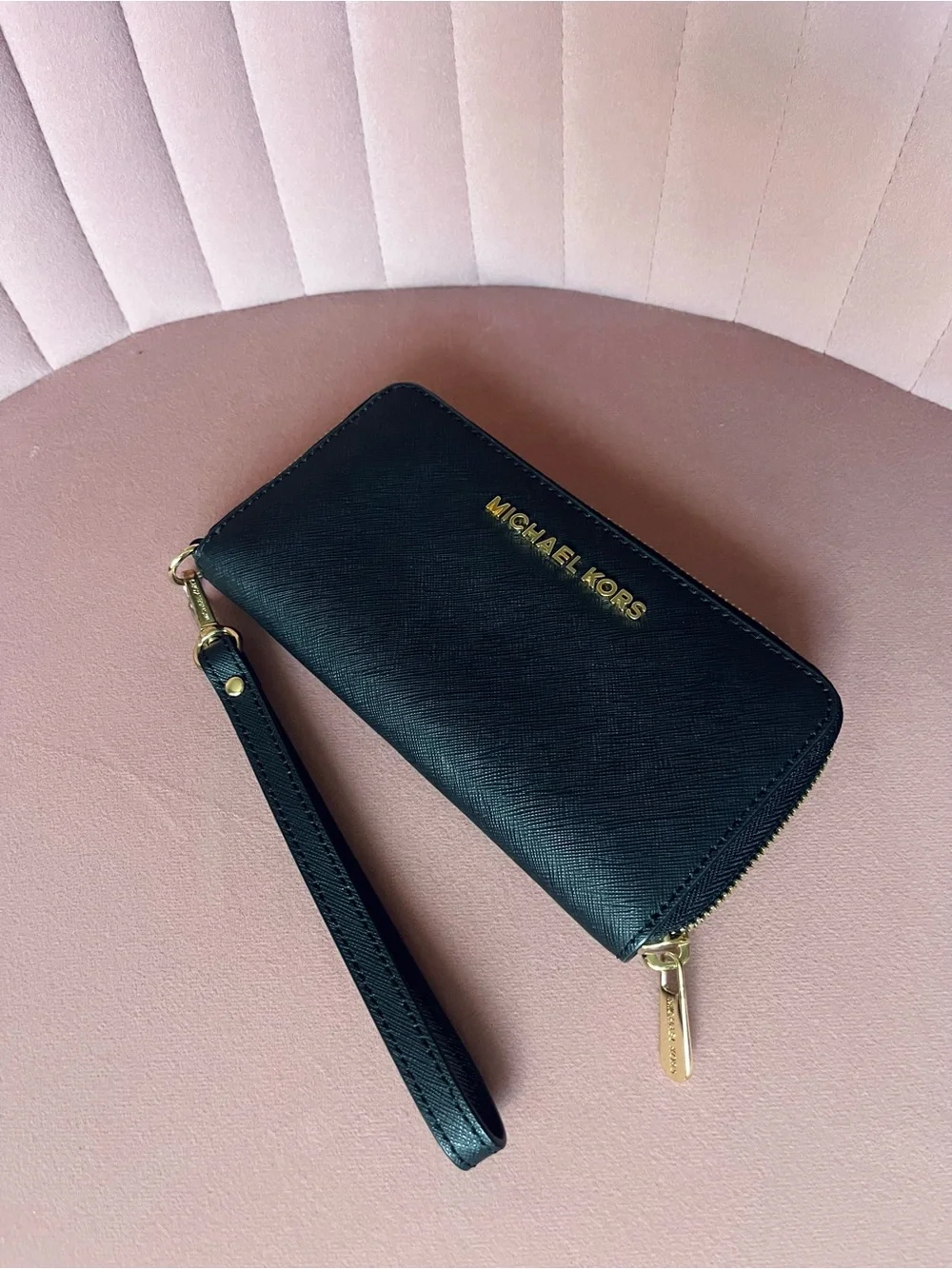 Michael Kors Black Saffiano Zip-Around Wristlet